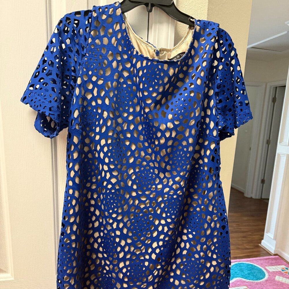 Preston & York Royal Blue Laser-Cut Shift Dress